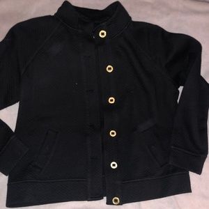 Relaxed soft sweater jacket with gold buttons and pockets